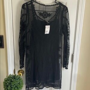Black Whimsigoth, Boho Lace Overlay Dress